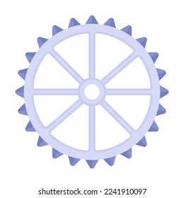 Vector illustration of gear with teeth and hole for clock mechanism or engine part. Cartoon side and top angle of hardware isolated on white. Construction concept