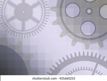 Vector illustration of gear wheel abstract background. Blue transparent banner with clockwork. EPS10.