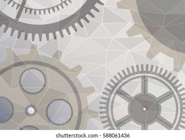 Vector illustration of gear wheel abstract background. Transparent banner with clockwork. Poligonal design. EPS10