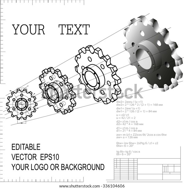 Vector illustration of a Gear wheel or Chain\
sprocket. From the drawing goes to solid three-dimensional models.\
Change the size, color, background, fill, and line thickness - easy\
one-click.