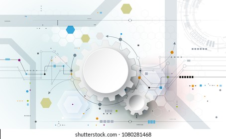 Vector illustration gear, wheel and circuit board, Hi-tech digital technology and engineering, Modern digital telecoms technology concept. Abstract futuristic on light blue color background