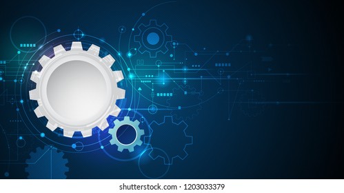Vector illustration gear, wheel and circuit board, Hi-tech digital technology and engineering, Modern digital telecoms technology concept. Abstract futuristic on dark blue color background Vector illustration gear, wheel and circuit board, Hi-tech digital technology and engineering, Modern digital telecoms technology concept. Abstract futuristic on dark blue color background