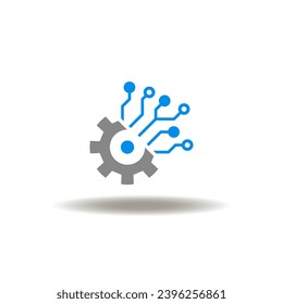 Vector illustration of gear wheel with circuit pictogram. Icon of Digital Transformation DX. Symbol of electronic information technology.