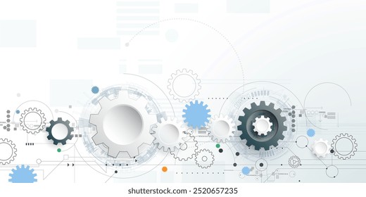 Vektorgrafik Zahnrad und Platine, Hi-Tech-Digitaltechnik und -Engineering, Konzept der digitalen Telekommunikationstechnik. Abstrakte Futuristik auf hellblauem Hintergrund