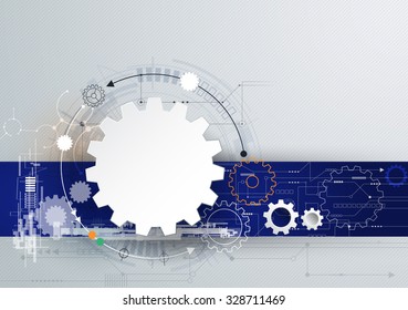 Vector illustration gear wheel and circuit board, Hi-tech digital technology and engineering, digital telecom technology concept. Abstract futuristic on light gray color background