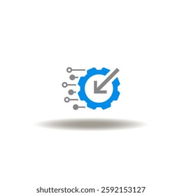 Vector illustration of gear wheel with electronic circuit pattern and arrow pointing inside. Symbol of integration of information technology.