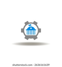 Vector illustration of gear wheel and government building. Symbol of GRC Governance Risk Compliance Management.