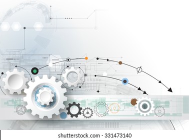 Vector illustration gear wheel, hexagons and circuit board, Hi-tech digital technology and engineering, digital telecom technology concept. Abstract futuristic on light blue color background