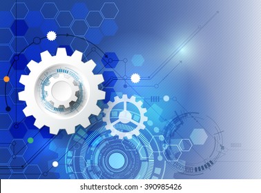 Vector illustration gear wheel, hexagons and circuit board, Hi-tech digital technology and engineering, digital telecom technology concept. Abstract futuristic on light blue color background