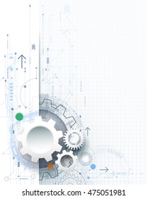 Vector illustration gear wheel, hexagons and circuit board, Hi-tech digital technology and engineering, digital telecom technology concept. Abstract futuristic on light blue color background