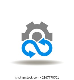 Vector Illustration Of Gear Wheel With Infinity. Icon Of Industrial Loop. Symbol Of Circular Economy Manufacturing Cycle.