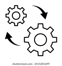Vector illustration of a gear wheel with rotating arrows, mechanical process Symbol marking of working system