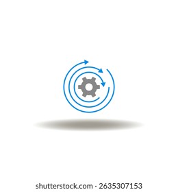 Vector illustration of gear wheel and round arrows. Symbol of processing and progress. Icon of process management. Sign of working.