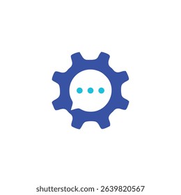 Vector illustration of gear wheel and speech bubbles. Symbol of productive dialogue. Icon of negotiation.