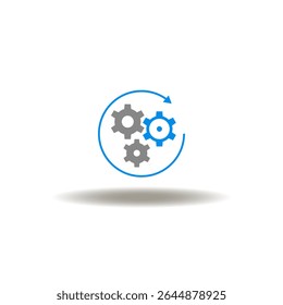 Vector illustration of gear wheels mechanism with round arrows. Symbol of process management. Icon of optimization, organisation, automation.