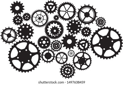 vector illustration of gears and cogwheels, sprockets and gears icon isolated on white background. silhouette