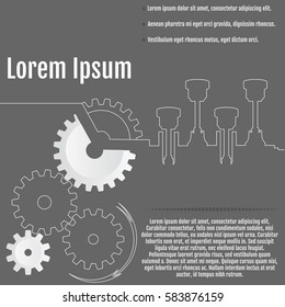 Vector illustration of gears and crankshaft with arrow on the gray background. Retro style. For your business. Infographic vector template