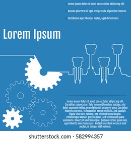 Vector illustration of gears and crankshaft with on the blue background. Infographic vector template