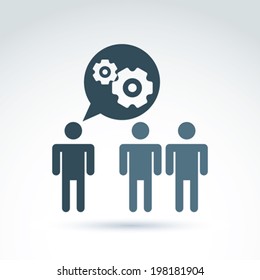 Vector illustration of gears - enterprise system theme, organization strategy concept. Cog-wheels and moving parts placed in a speech bubble Ã?Â¢?? chat on business and management. 