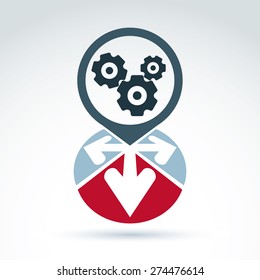 Vector illustration of gears - enterprise system idea, organization strategy concept. Cog-wheels and moving parts placed on white background Ã?Â¢?? corporate brand.