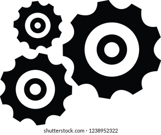 Vector illustration of a gears icon is black and white on a white background, simple icon