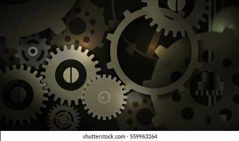 Vector Illustration Gears Inside Machine, Eps10, Transparency and Gradient Mesh Used