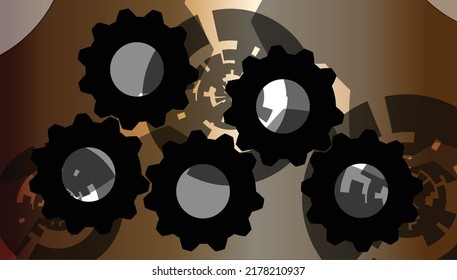 Vector illustration with gears. Machinery and equipment. Technology, computer technology, artificial intelligence. Industrial vector background. Machine components.