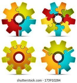 Vector illustration of gears made of puzzle. 