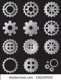 Vector illustration, gears in many shape, cut out element design