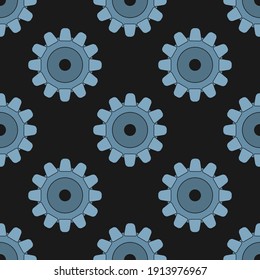 Vector illustration. Gears on a black background. Seamless pattern.