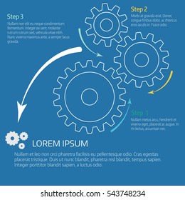 Vector illustration of gears with on the blue background. Infographic vector template