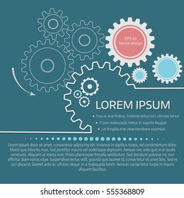 Vector illustration of gears with on the blue background. Infographic vector template