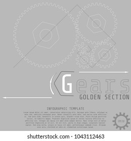 Vector illustration of gears with on the grey background. Business and industry concept with options, parts, steps, processes. Infographic template. Golden section.