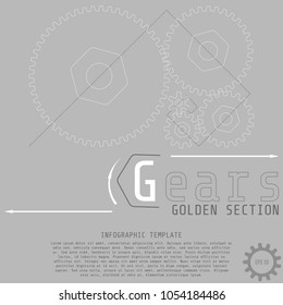 Vector illustration of gears with on the grey background. Business and industry concept with options, parts, steps, processes. Infographic template. Golden section.
