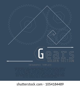 Vector illustration of gears with on the grey background. Business and industry concept with options, parts, steps, processes. Infographic template. Golden section.