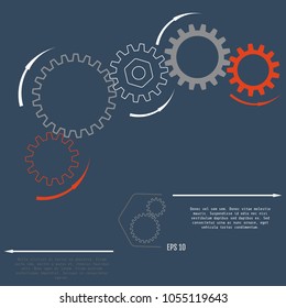 Vector illustration of gears with on the grey background. Business and industry concept with options, parts, steps, processes. Infographic vector template