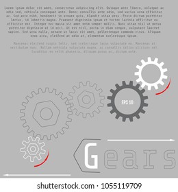 Vector illustration of gears with on the grey background. Business and industry concept with options, parts, steps, processes. Infographic vector template