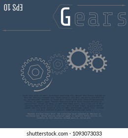 Vector illustration of gears with on the grey background. Business and industry concept with options, parts, steps, processes. Infographic vector template