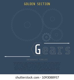 Vector illustration of gears with on the grey background. Business and industry concept with options, parts, steps, processes. Infographic template. Golden section.
