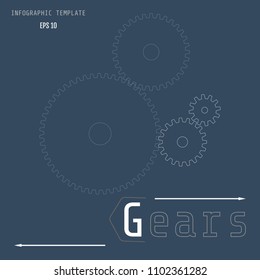Vector illustration of gears with on the grey background. Business and industry concept with options, parts, steps, processes. Infographic template.