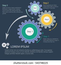 Vector illustration of gears with on the grey background. Infographic vector template