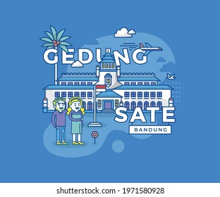 Vector Illustration of Gedung Sate Bandung Indonesia Landmark