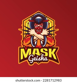 Vector illustration of geisha mascot for gaming and sport logo