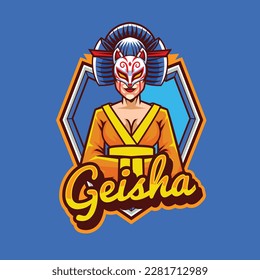 Vector illustration of geisha mascot for gaming and sport logo