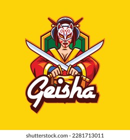 Vector illustration of geisha mascot for gaming and sport logo