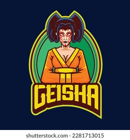 Vector illustration of geisha mascot for gaming and sport logo