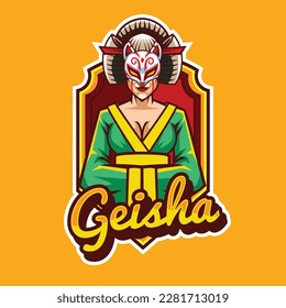 Vector illustration of geisha mascot for gaming and sport logo