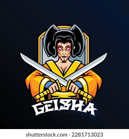 Vector illustration of geisha mascot for gaming and sport logo