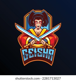 Vector illustration of geisha mascot for gaming and sport logo