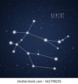 Vector illustration of Gemini constellation on the background of starry sky